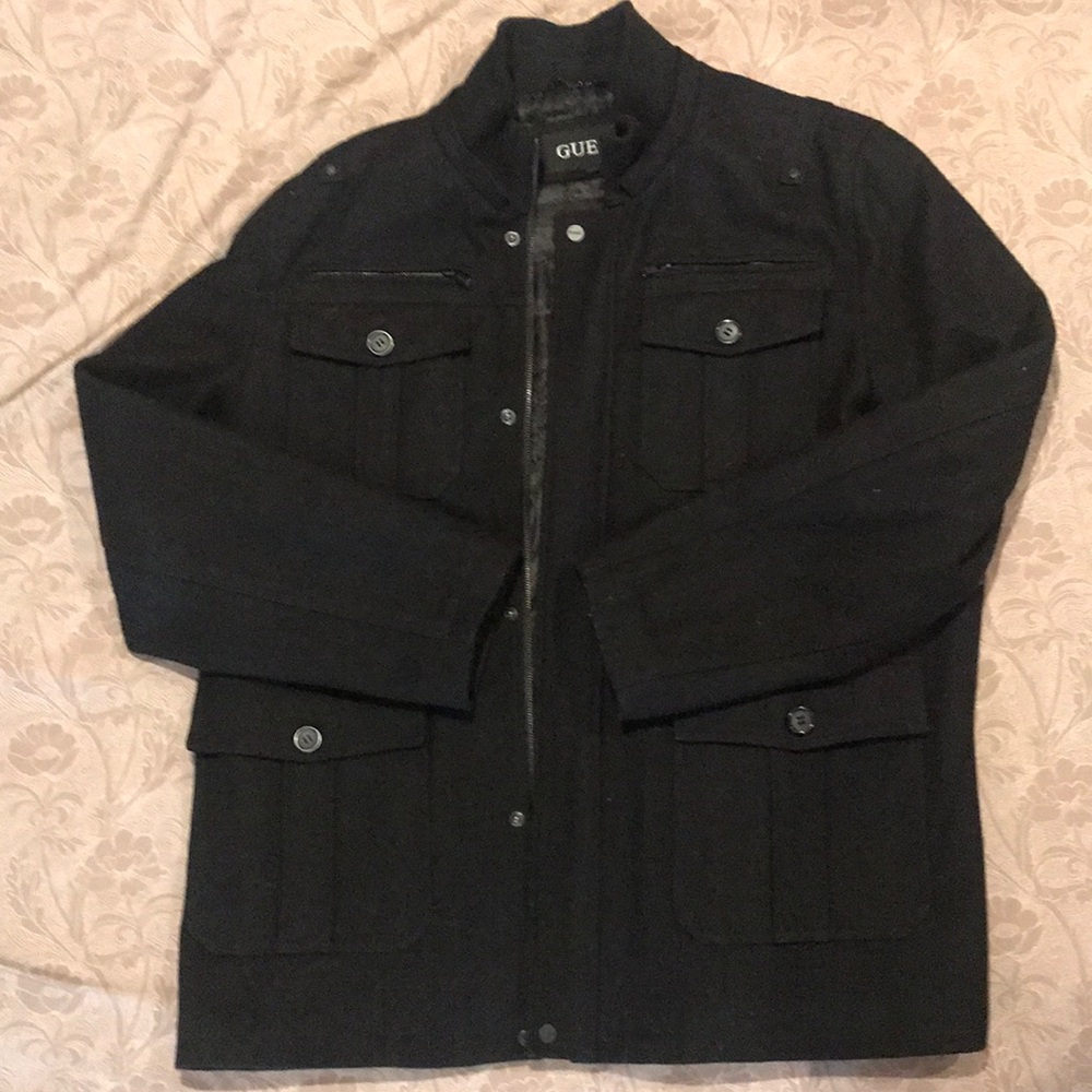 Black Guess Pea Coat- Heavy Wool- XXL